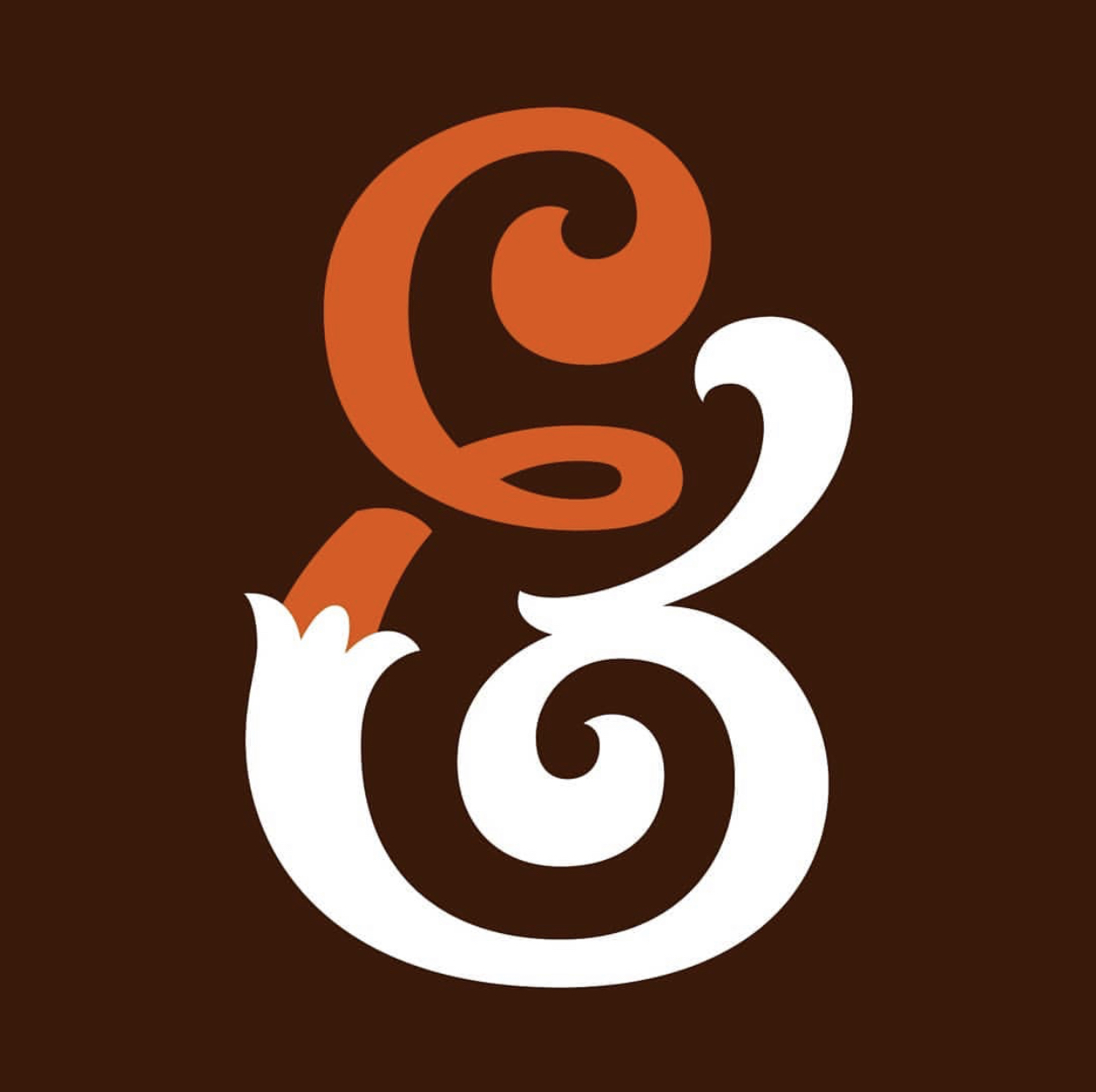 Orange and White Ampersand on Brown Background