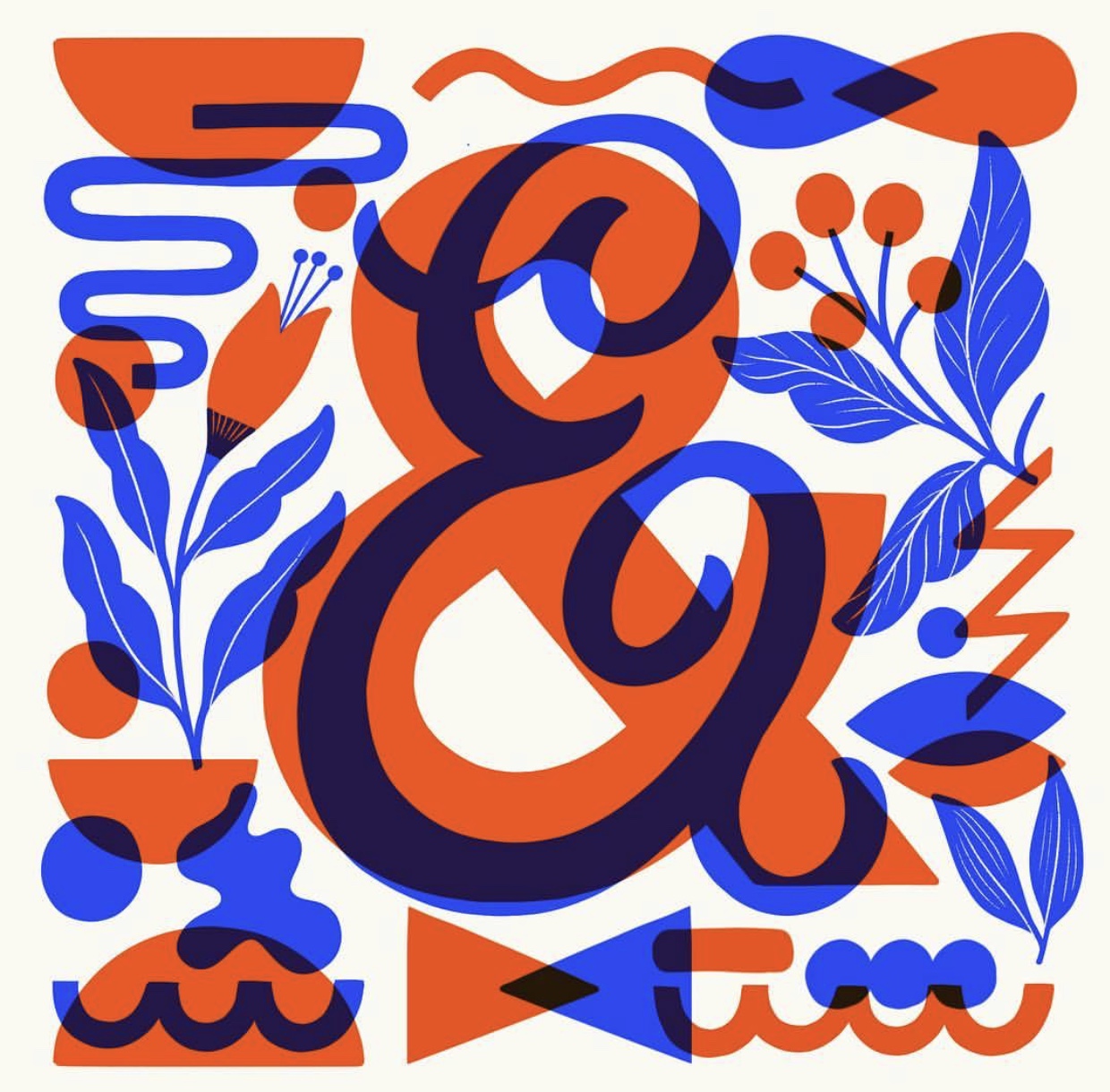 Blue and Orange Ampersands with Background Designs