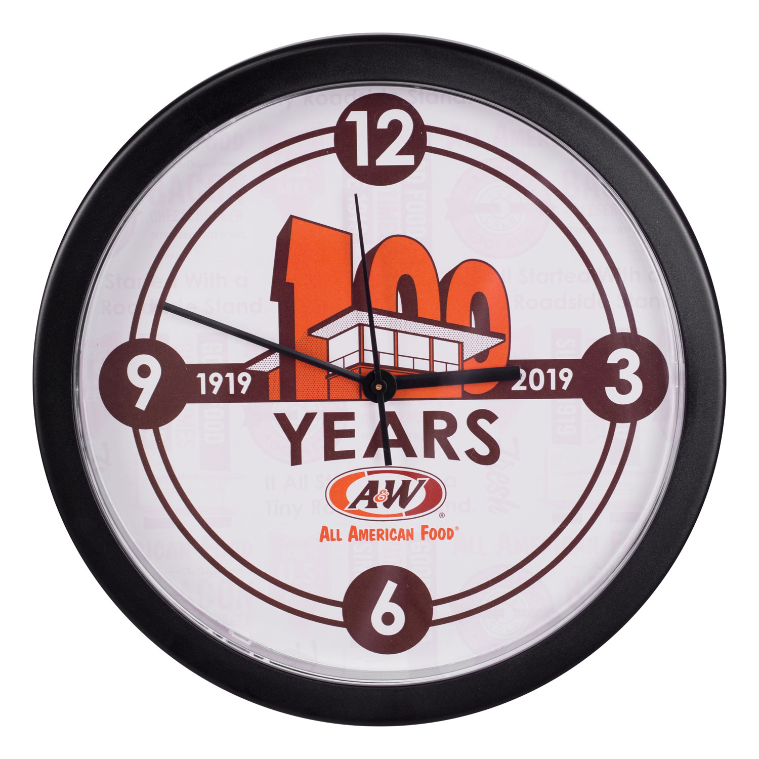 Clock featuring A&W Restaurants 100th Anniversary logo