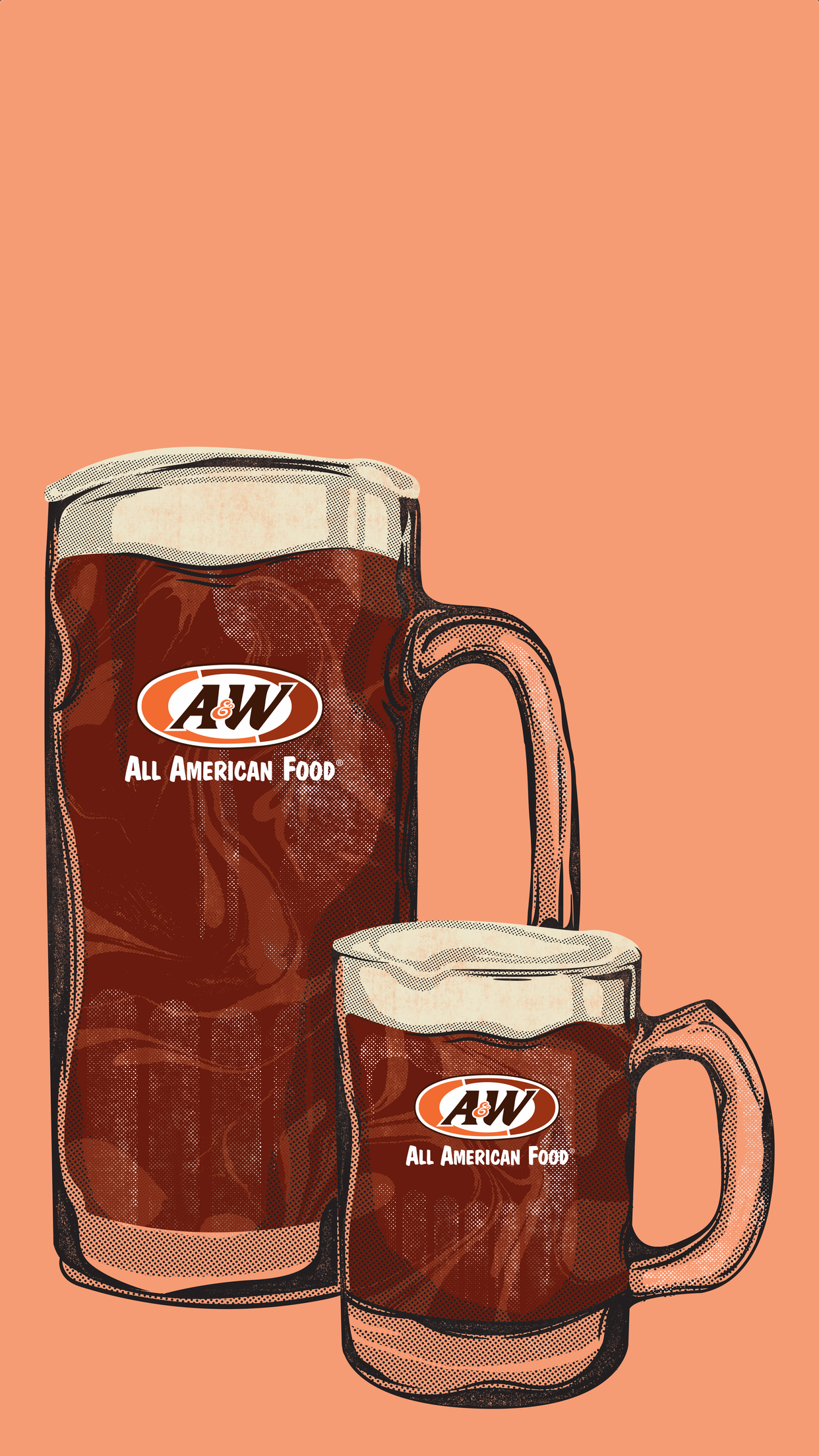 Two Root Beer Mugs on orange background