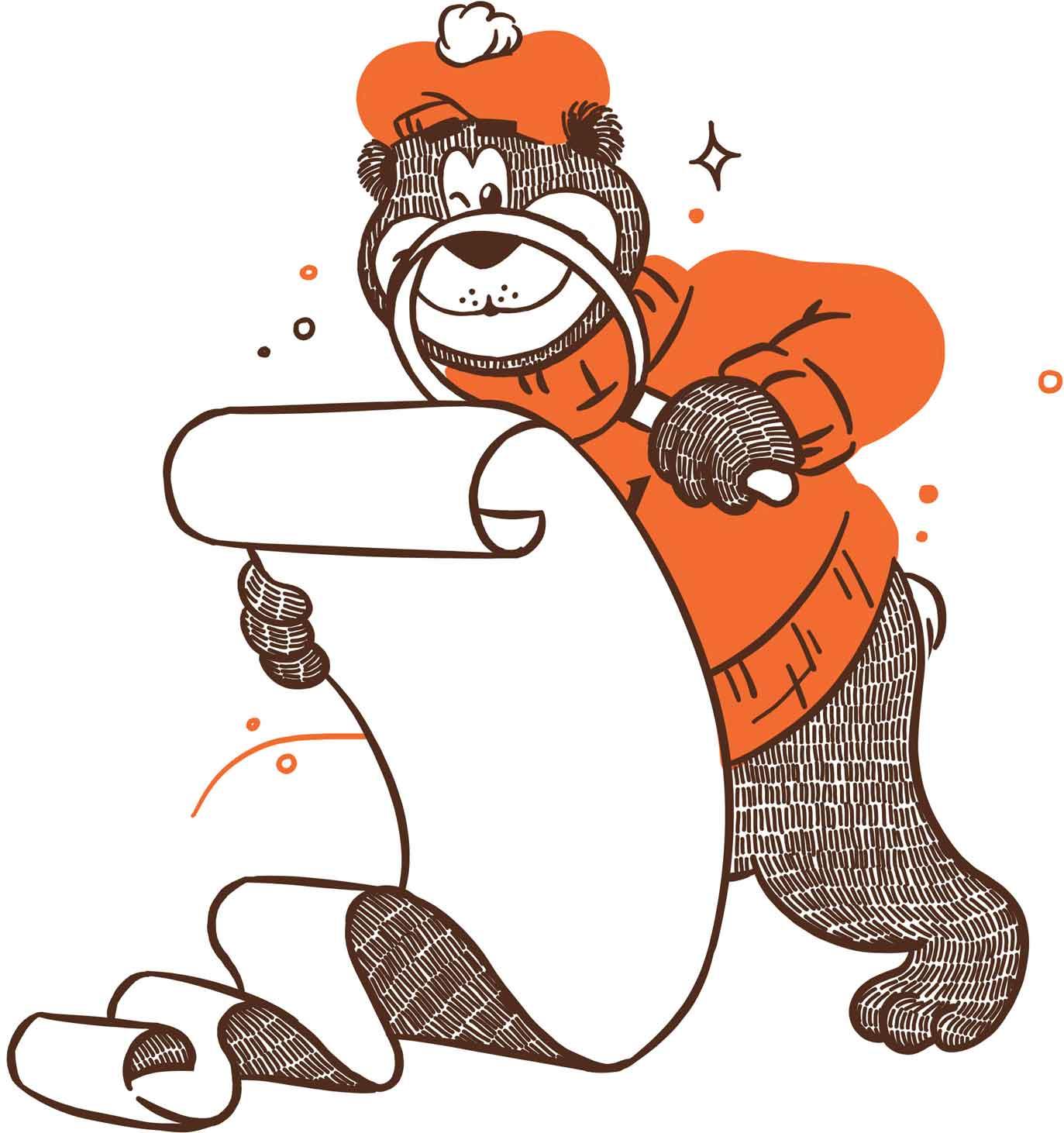 Rooty the Root Bear searching with a magnifying glass