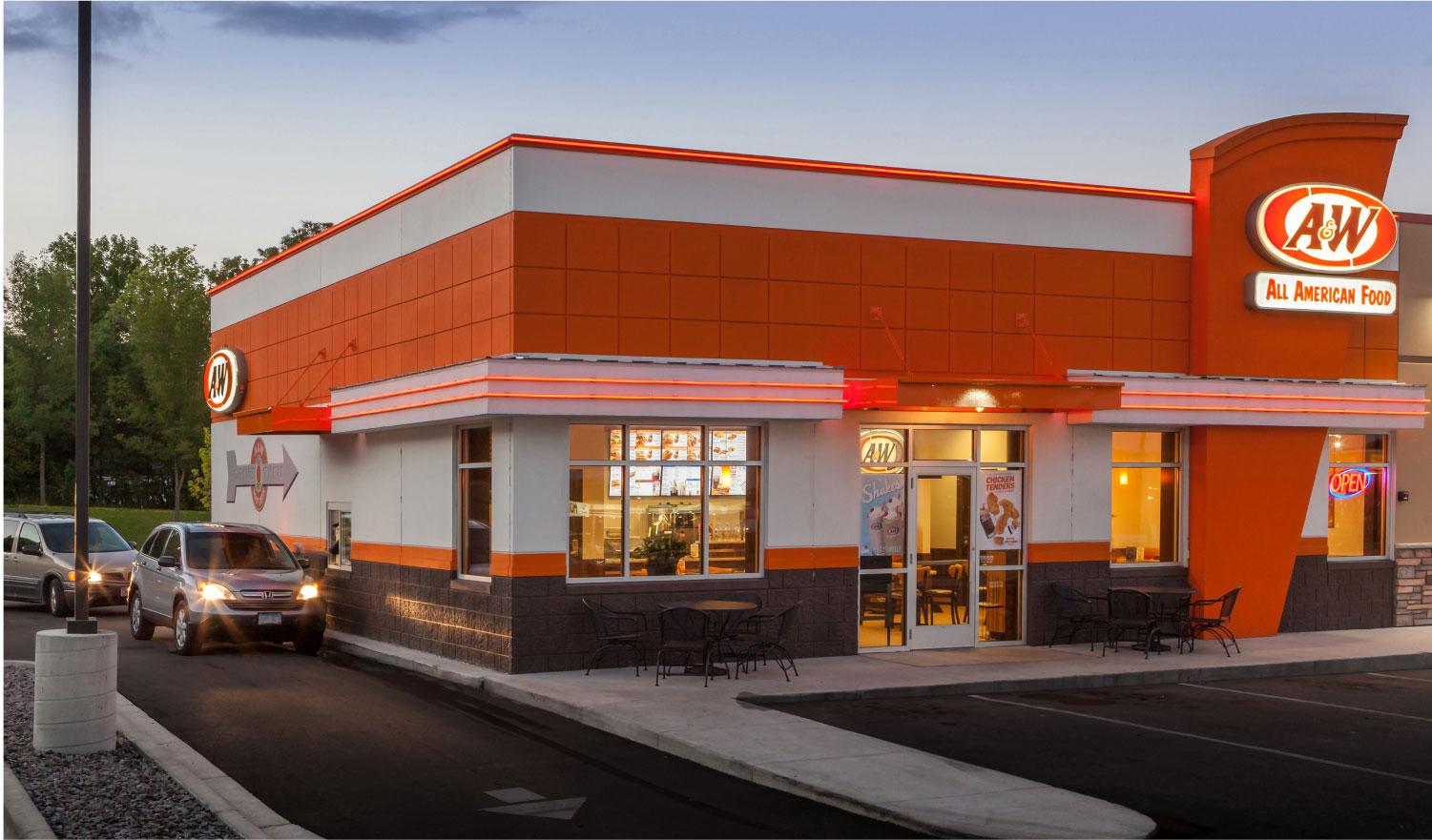 Exterior view of an A&W restaurant