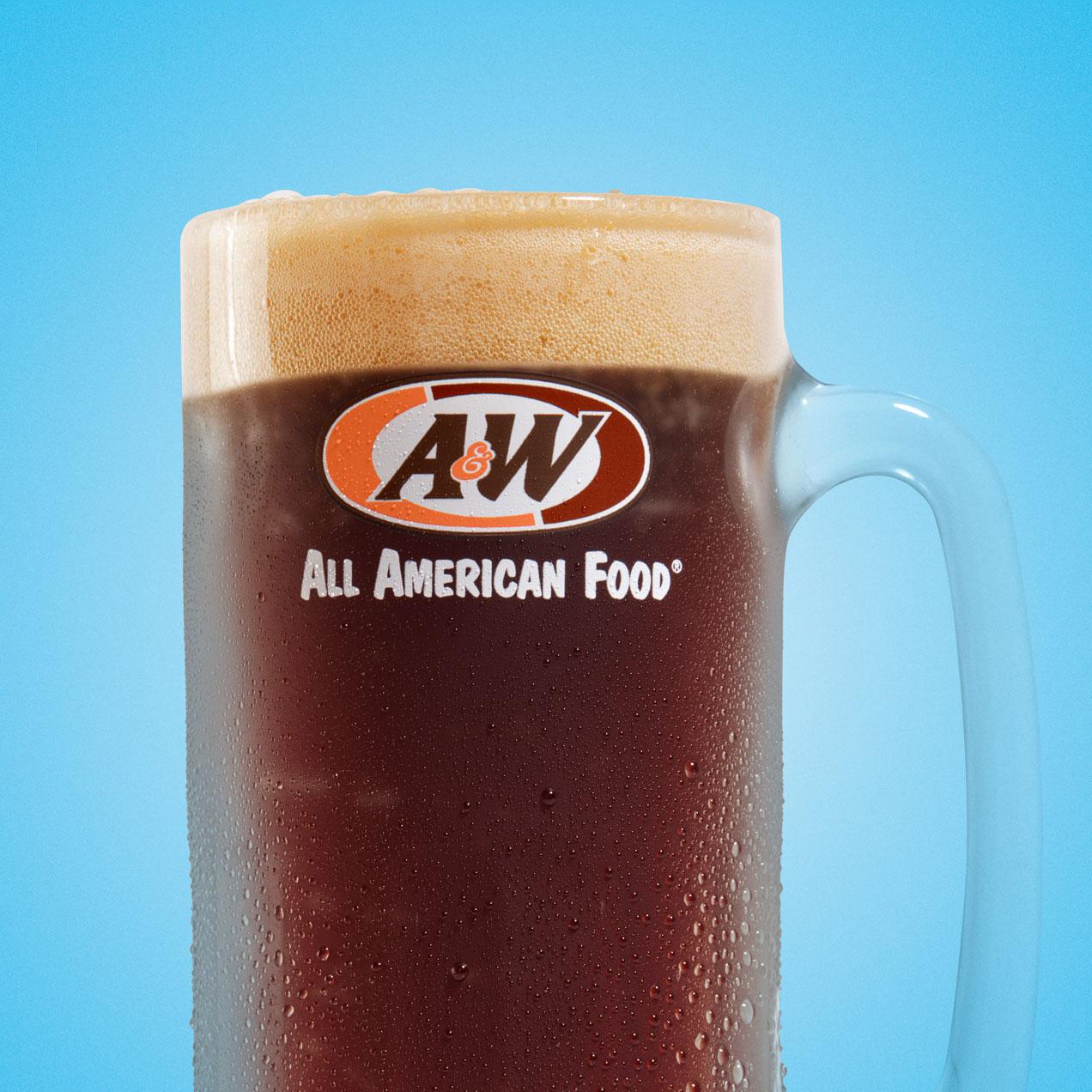 Root Beer in an A&amp;W mug on a gradient background