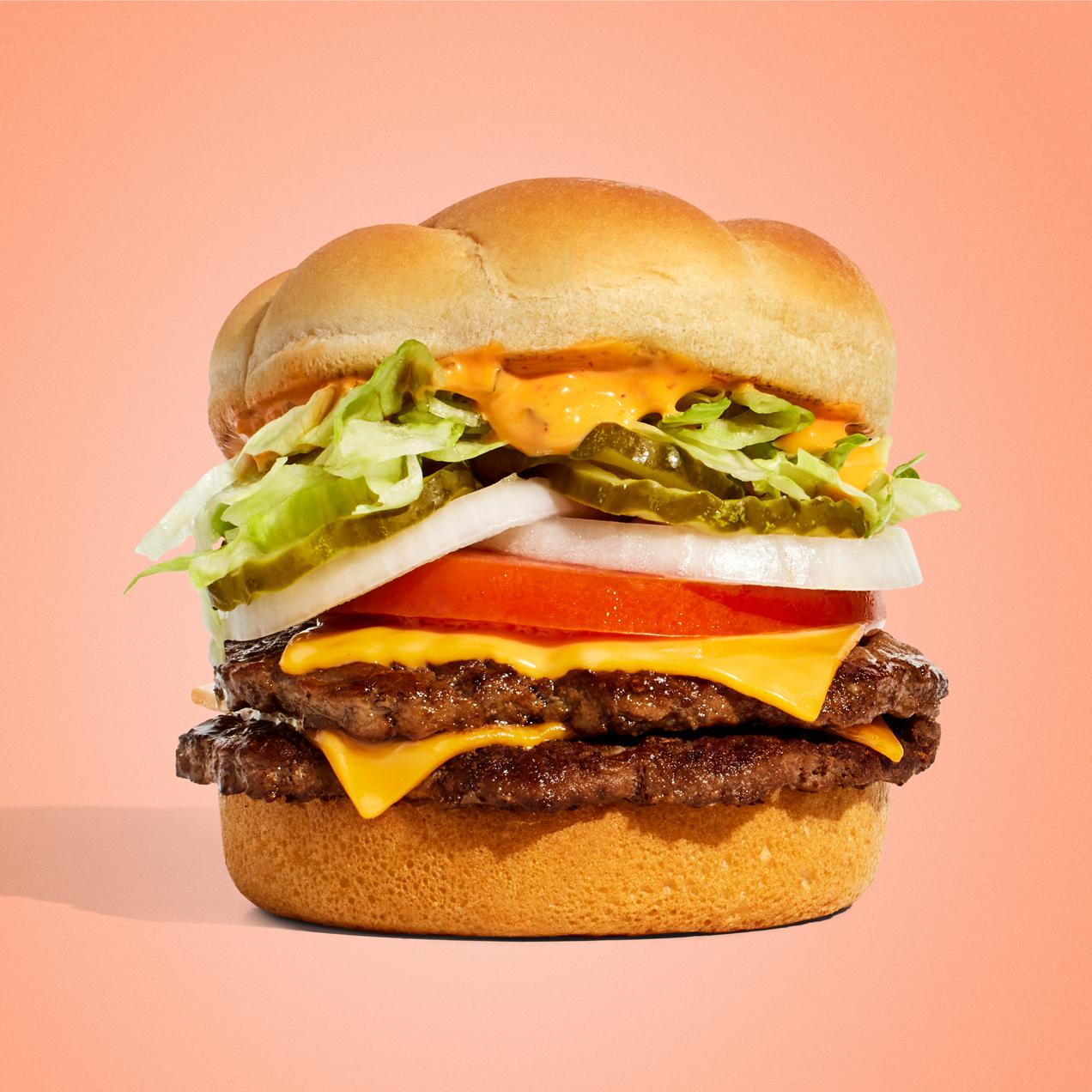 Double papa burger on a gradient background