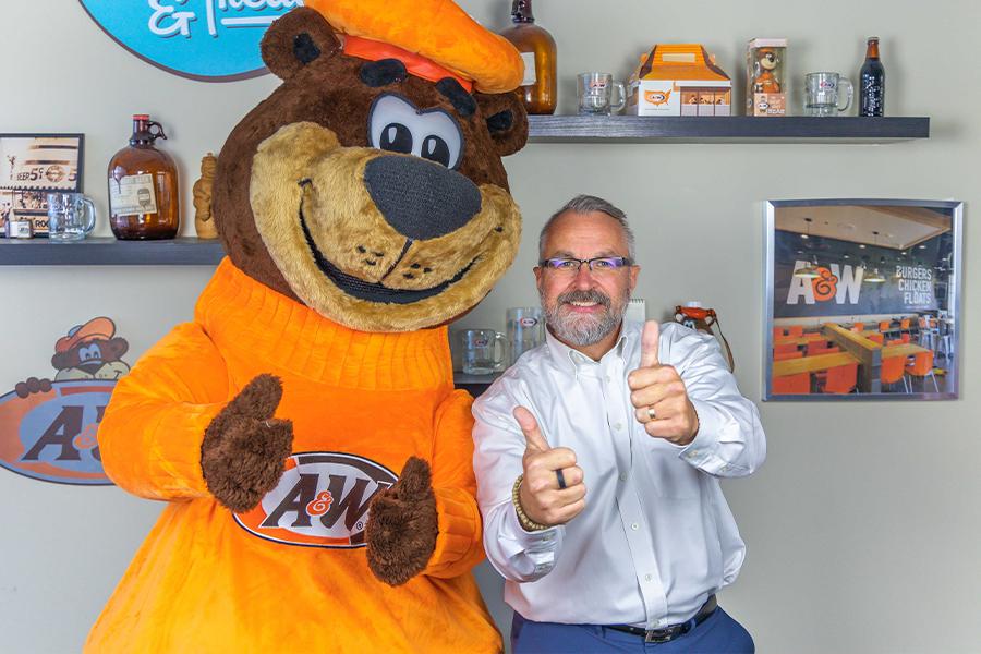 Todd Stewart and Rooty the Great Root Bear