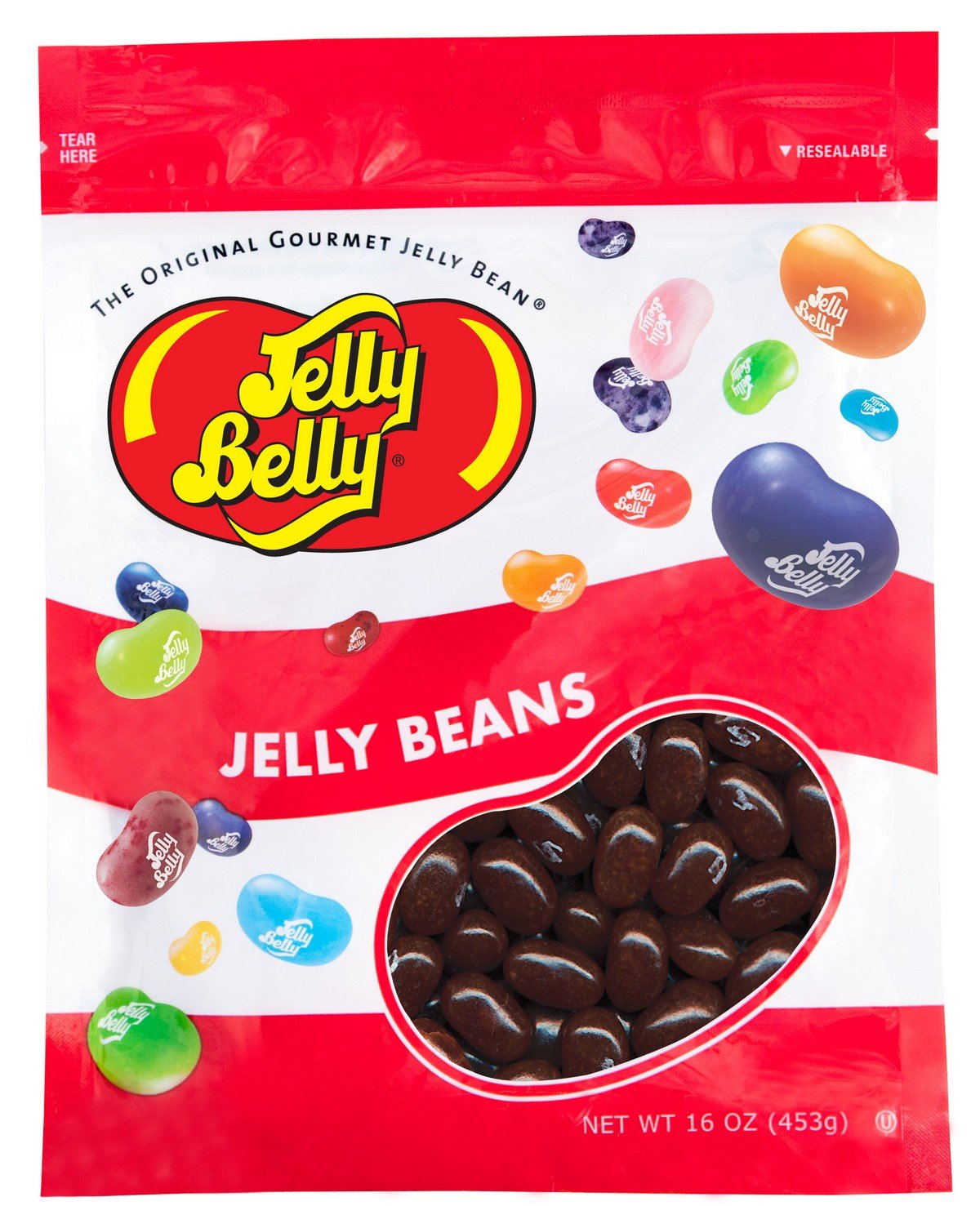 Bag of A&W Root Beer-flavored Jelly Belly jelly beans. 