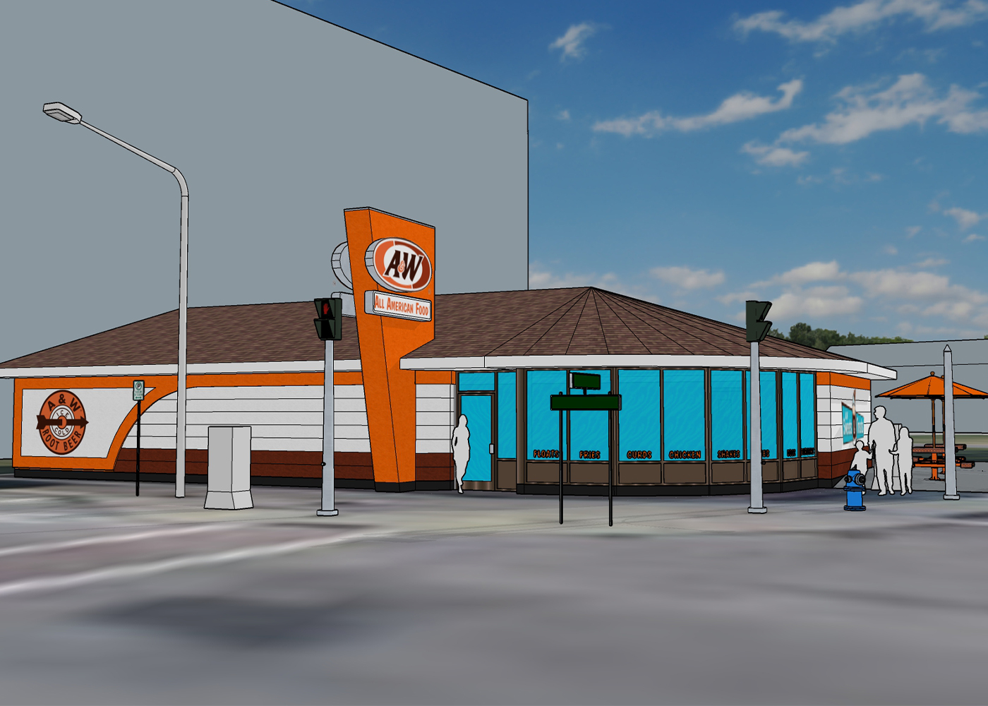 Rendering of the upcoming A&W Restaurant exterior in Niagara Falls