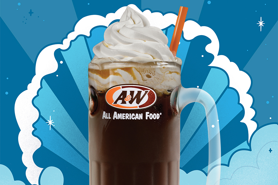 Root Beer Float on a blue wave background