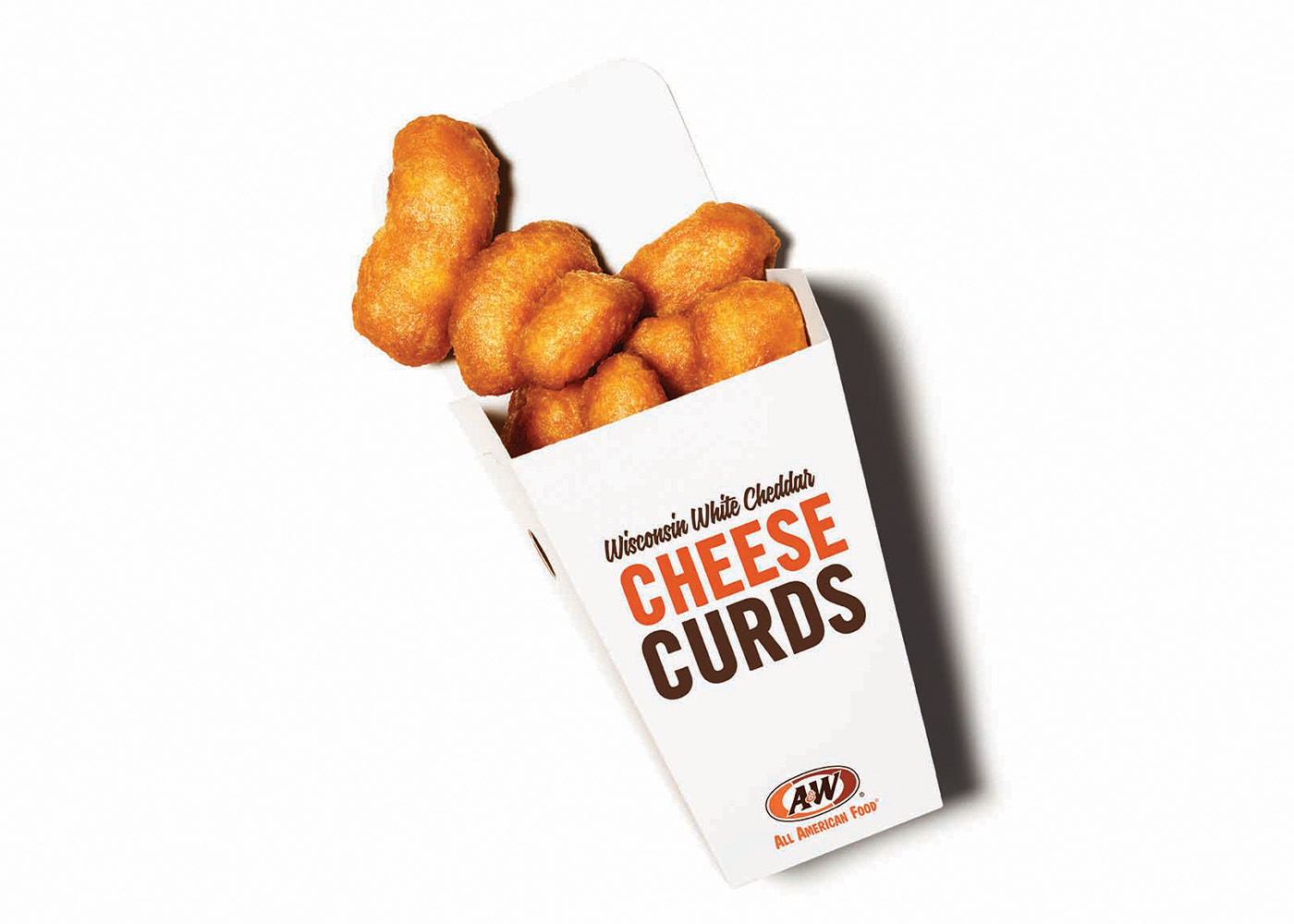 Sriracha Cheese Curds spilling out of a Cheese Curd box.